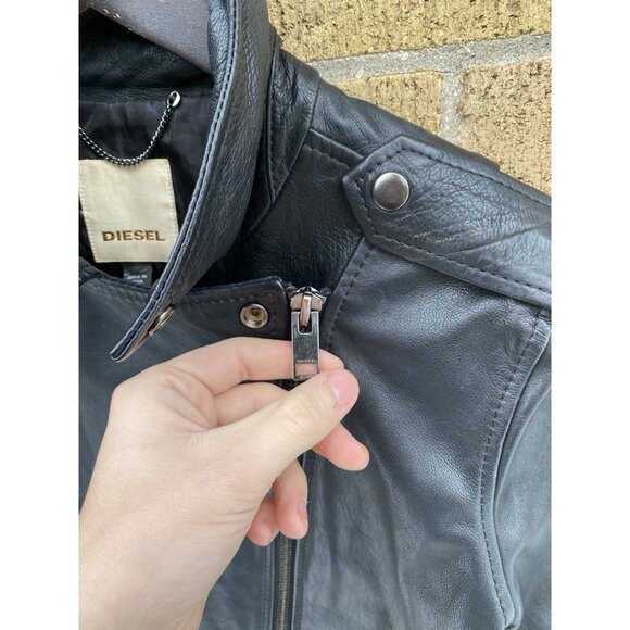 Vintage Diesel Asymmetrical Biker Jacket Women’s M Black Lambskin Leather Y2k - Picture 5 of 8